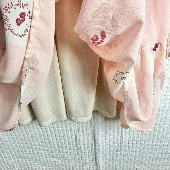 Gibson Look Dress Size XL Nasreen Smocked Tiered Floral Lined V-Neck Pink Peach - Picture 10 of 12